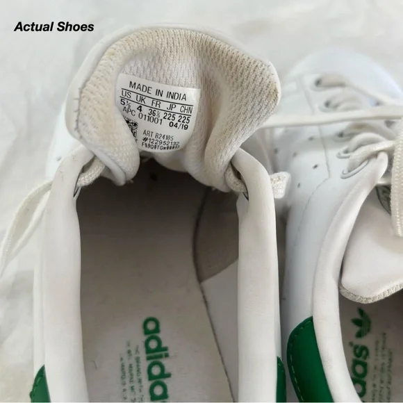 GUC: ADIDAS STAN SMITH SNEAKER IN WHITE AND FAIRWAY GREEN (5.5) - Picture 12 of 14